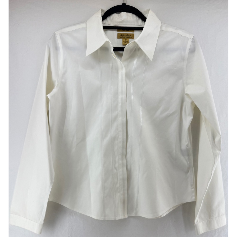 Westbound Gold Label White Pintuck Hidden Button Down Shirt Non-Iron 10P Petite